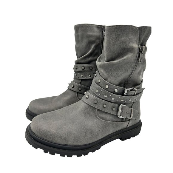 torrid Shoes - Torrid Womens Gray Studded Mid-Calf Boots Size 9 Studded Lug Soles